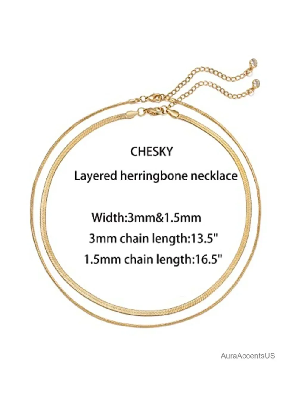 Layered Herringbone Necklace 14k Gold Plated Brass Paperclip Chain 16.5in